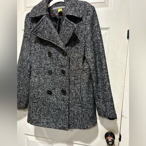 Kenneth Cole Reaction black & grey tweed coat with double-breasted Size M